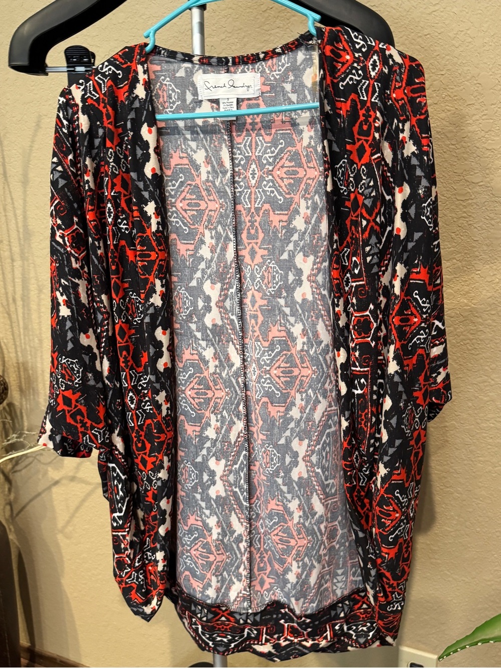 French Laundry Shear Gray, Red and Black Aztec Print Open Cardigan